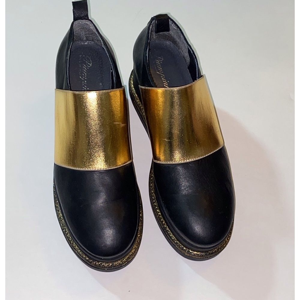 Piampiani Made In Italy Chic Black and Gold Women's Loafers Size 39